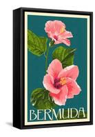 Bermuda - Pink Hibiscus-Lantern Press-Framed Stretched Canvas