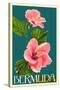 Bermuda - Pink Hibiscus-Lantern Press-Stretched Canvas