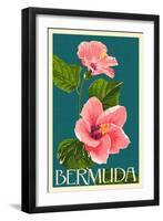 Bermuda - Pink Hibiscus-Lantern Press-Framed Art Print