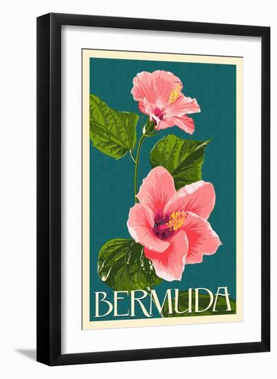 Bermuda - Pink Hibiscus-Lantern Press-Framed Art Print