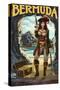 Bermuda - Pirate Pinup Girl-Lantern Press-Stretched Canvas