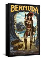 Bermuda - Pirate Pinup Girl-Lantern Press-Framed Stretched Canvas