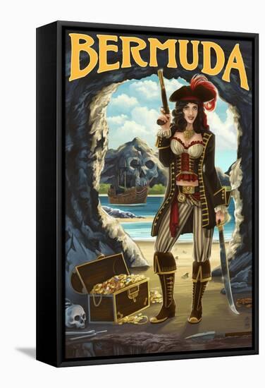 Bermuda - Pirate Pinup Girl-Lantern Press-Framed Stretched Canvas