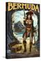 Bermuda - Pirate Pinup Girl-Lantern Press-Stretched Canvas