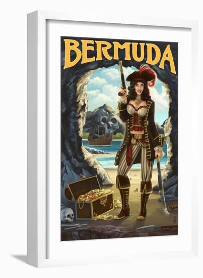 Bermuda - Pirate Pinup Girl-Lantern Press-Framed Art Print