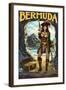 Bermuda - Pirate Pinup Girl-Lantern Press-Framed Art Print