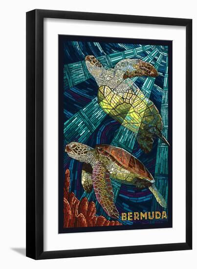 Bermuda - Sea Turtles Mosaic-Lantern Press-Framed Art Print