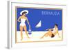 Bermuda Travel Poster, Couple on Beacch-null-Framed Art Print