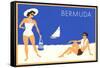 Bermuda Travel Poster, Couple on Beacch-null-Framed Stretched Canvas