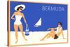 Bermuda Travel Poster, Couple on Beacch-null-Stretched Canvas
