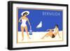 Bermuda Travel Poster, Couple on Beacch-null-Framed Art Print