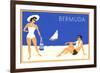 Bermuda Travel Poster, Couple on Beacch-null-Framed Art Print