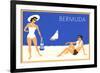 Bermuda Travel Poster, Couple on Beacch-null-Framed Art Print