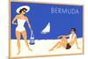 Bermuda Travel Poster, Couple on Beacch-null-Mounted Art Print