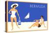 Bermuda Travel Poster, Couple on Beacch-null-Stretched Canvas