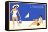 Bermuda Travel Poster, Couple on Beacch-null-Framed Stretched Canvas