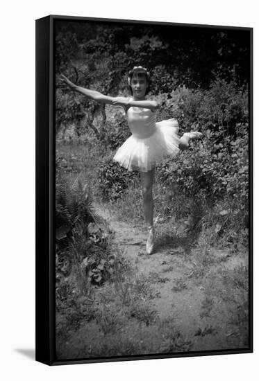 Bernadette Lafont, as a child, dancer, c. 1949, Nimes (b/w photo)-null-Framed Stretched Canvas