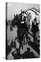 Bernadette Lafont as a young woman (16) on horse in Nimes, France, 1954 (b/w photo)-null-Stretched Canvas