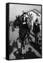 Bernadette Lafont as a young woman (16) on horse in Nimes, France, 1954 (b/w photo)-null-Framed Stretched Canvas