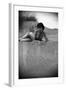 Bernadette Lafont, as a young woman, on the beach, south of France, c. 1955 (b/w photo)-null-Framed Photo