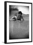 Bernadette Lafont, as a young woman, on the beach, south of France, c. 1955 (b/w photo)-null-Framed Photo