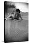 Bernadette Lafont, as a young woman, on the beach, south of France, c. 1955 (b/w photo)-null-Stretched Canvas