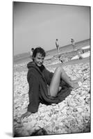 Bernadette Lafont, as a young woman, on the beach, south of France, c. 1955 (b/w photo)-null-Mounted Photo