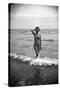 Bernadette Lafont, as a young woman, on the beach, south of France, c. 1955 (b/w photo)-null-Stretched Canvas