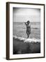 Bernadette Lafont, as a young woman, on the beach, south of France, c. 1955 (b/w photo)-null-Framed Photo