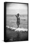 Bernadette Lafont, as a young woman, on the beach, south of France, c. 1955 (b/w photo)-null-Framed Stretched Canvas