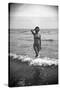 Bernadette Lafont, as a young woman, on the beach, south of France, c. 1955 (b/w photo)-null-Stretched Canvas