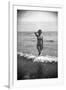 Bernadette Lafont, as a young woman, on the beach, south of France, c. 1955 (b/w photo)-null-Framed Photo