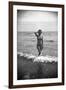 Bernadette Lafont, as a young woman, on the beach, south of France, c. 1955 (b/w photo)-null-Framed Photo