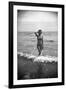 Bernadette Lafont, as a young woman, on the beach, south of France, c. 1955 (b/w photo)-null-Framed Photo