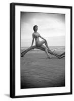 Bernadette Lafont, as a young woman, on the beach, south of France, c. 1955 (b/w photo)-null-Framed Photo