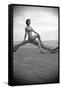 Bernadette Lafont, as a young woman, on the beach, south of France, c. 1955 (b/w photo)-null-Framed Stretched Canvas