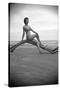 Bernadette Lafont, as a young woman, on the beach, south of France, c. 1955 (b/w photo)-null-Stretched Canvas