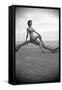 Bernadette Lafont, as a young woman, on the beach, south of France, c. 1955 (b/w photo)-null-Framed Stretched Canvas