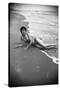 Bernadette Lafont, as a young woman, on the beach, south of France, c. 1955 (b/w photo)-null-Stretched Canvas