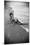 Bernadette Lafont, as a young woman, on the beach, south of France, c. 1955 (b/w photo)-null-Mounted Photo