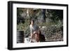 Bernadette Lafont, as a young woman, with her dog in Nimes, south of France, c. 1955 (photo)-null-Framed Photo