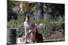 Bernadette Lafont, as a young woman, with her dog in Nimes, south of France, c. 1955 (photo)-null-Mounted Photo