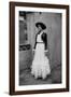 Bernadette Lafont, as a young woman, with traditional suit from Nimes, c. 1954 (b/w photo)-null-Framed Photo