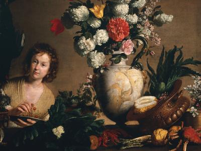 A Still Life of Flowers, Fruit, Vegetables and Seafood on a Ledge
