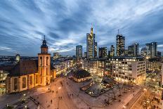 Frankfurt, Hesse, Germany, Skyline with Financial District and Old Bridge, Dusk, Wintertime-Bernd Wittelsbach-Framed Photographic Print