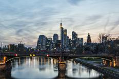 Frankfurt, Hesse, Germany, Skyline with Financial District and Old Bridge, Dusk, Wintertime-Bernd Wittelsbach-Framed Photographic Print