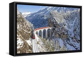Bernina Train at Landwasser Viaduct, UNESCO World Heritage, Engadine, Switzerland-ClickAlps-Framed Stretched Canvas