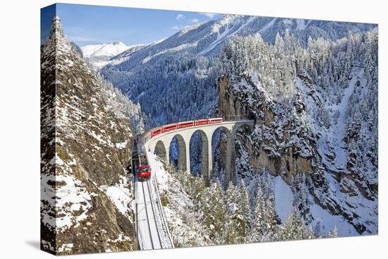 Bernina Train at Landwasser Viaduct, UNESCO World Heritage, Engadine, Switzerland-ClickAlps-Stretched Canvas