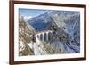 Bernina Train at Landwasser Viaduct, UNESCO World Heritage, Engadine, Switzerland-ClickAlps-Framed Photographic Print