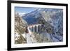 Bernina Train at Landwasser Viaduct, UNESCO World Heritage, Engadine, Switzerland-ClickAlps-Framed Photographic Print